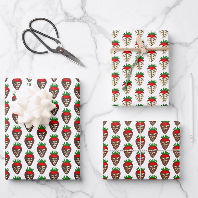 Feuille De Papier Cadeau Fraises recouvertes de chocolat (Recto)