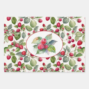 Feuille De Papier Cadeau Framboises Mignonnes Aquarelle