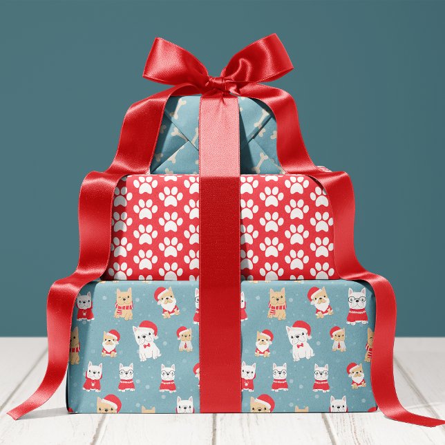 Feuille De Papier Cadeau Français Bulldog Français Motif de Noël (Créateur téléchargé)
