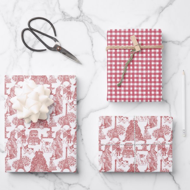Feuille De Papier Cadeau FRANÇAIS BULLDOG French Red Toile (Recto)