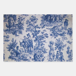 Feuille De Papier Cadeau Française toile de jouy Découpage bleu et blanc
