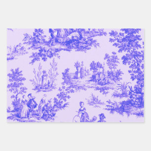 Feuille De Papier Cadeau Française toile de jouy Découpage bleu et blanc