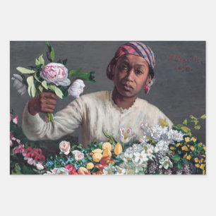 Feuille De Papier Cadeau Frédéric Bazille - Jeune femme aux pivoines