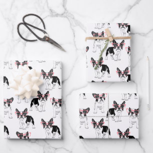 Feuille De Papier Cadeau French Bulldog portant des lunettes roses envelopp