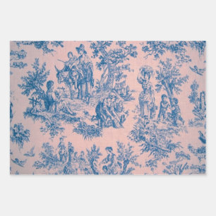 Feuille De Papier Cadeau French toile de jouy Découpage bleu et rose