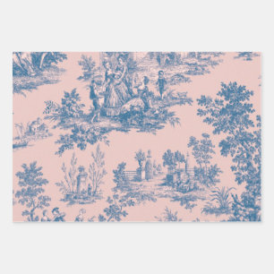 Feuille De Papier Cadeau French toile de jouy Découpage bleu et rose