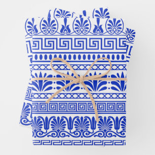 Feuille De Papier Cadeau Fret grec, Motif méditerranéen, Bleu