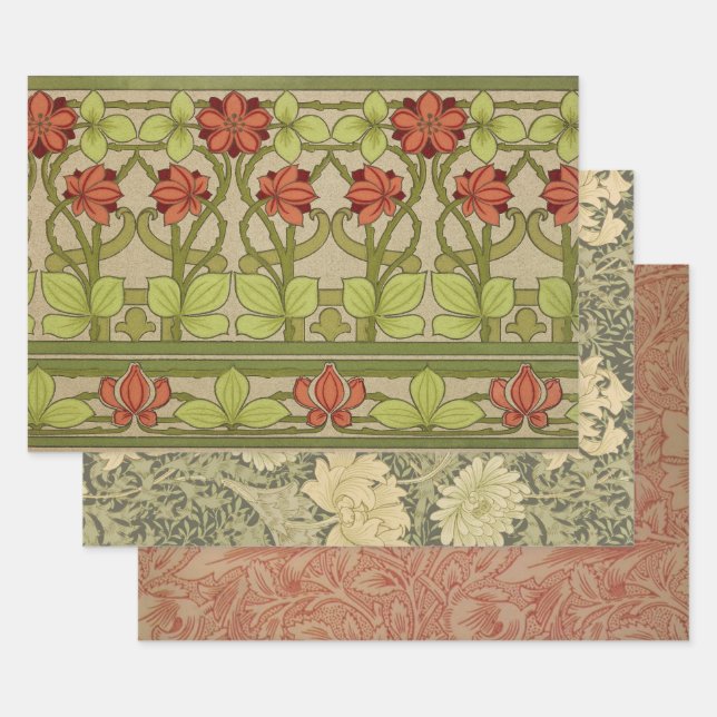 Feuille De Papier Cadeau Frieze Bordure Art Nouveau Floral (Lot)