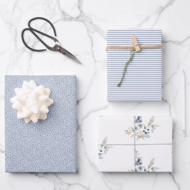Feuille De Papier Cadeau Frosty Winter Foliage Botanique Vacances Dusty Ble (Recto)