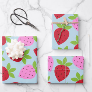 Feuille De Papier Cadeau Fruit aux fraises rétro Motif rose rouge bleu