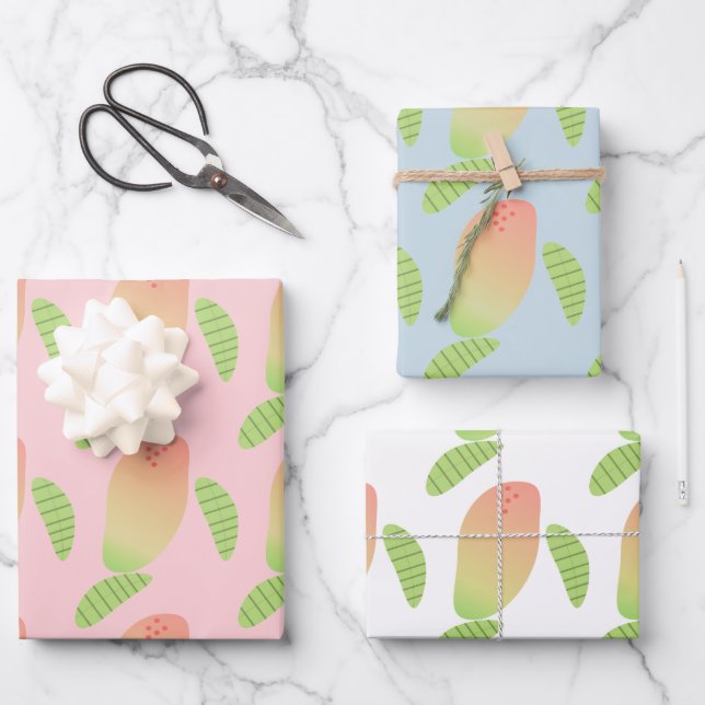 Feuille De Papier Cadeau Fruit Mango Tropical Vert Orange (Recto)