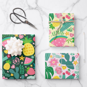 Feuille De Papier Cadeau Fruits & Cactus Festival Tropical