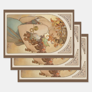 Feuille De Papier Cadeau Fruits d'Alphonse Mucha, Art Nouveau Vintage