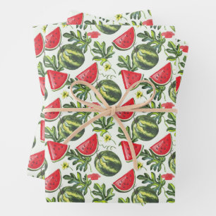 Feuille De Papier Cadeau Fruits de pastèque, tranches de pastèque et Feuill