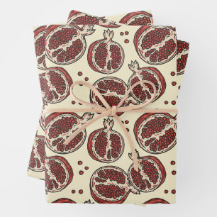 Feuille De Papier Cadeau Fruits exotiques motif de grenade rouge d'été