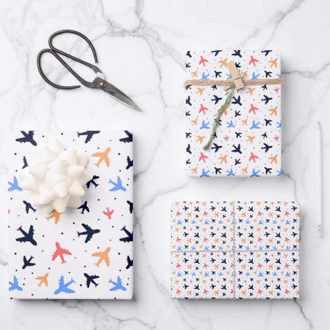Feuille De Papier Cadeau Fun Airplane Travel Motif Flat (Recto)