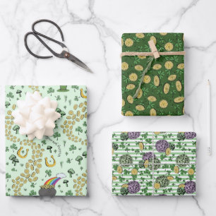 Feuille De Papier Cadeau Fun Artsy Irlandais Shamrock Rainbow Leprechaun Gr