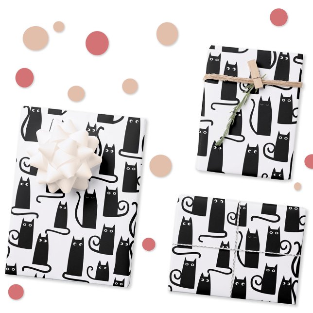 Feuille De Papier Cadeau Fun Chat Noir (Black Cat wrapping paper sheets)