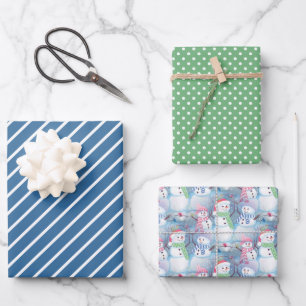Feuille De Papier Cadeau Fun coloré Funny Holiday Snowmen Motif d'art