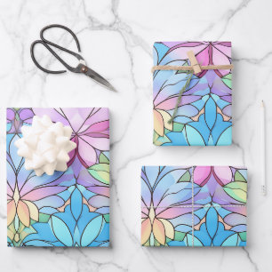 Feuille De Papier Cadeau Fun Coloré Vitre Vitré Motifs Fleur