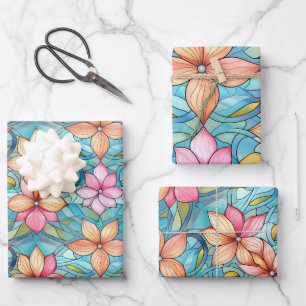 Feuille De Papier Cadeau Fun Coloré Vitre Vitré Motifs Fleur