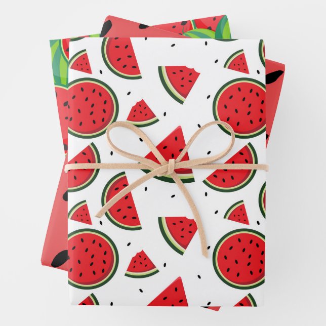 Feuille De Papier Cadeau Fun Eau Aquarelle Eté Fruit Rouge Vert (En situation)