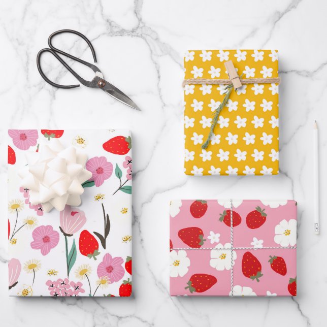 Feuille De Papier Cadeau Fun Floral fraise Dream (Recto)