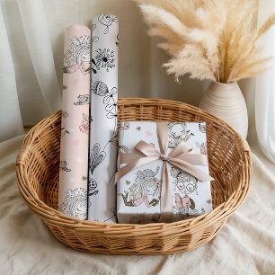 Feuille De Papier Cadeau Fun Girls Livres Rose Noir Lecture Floral