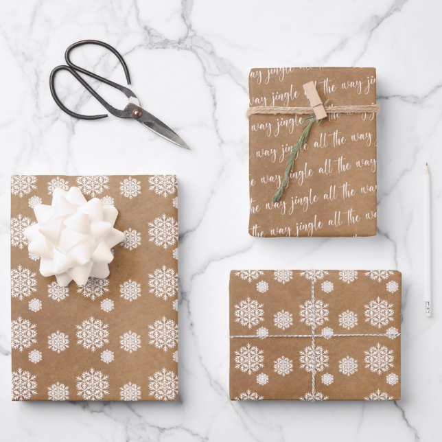 Feuille De Papier Cadeau Fun Kraft Snowflake Noël Jingle Tout le chemin (Recto)