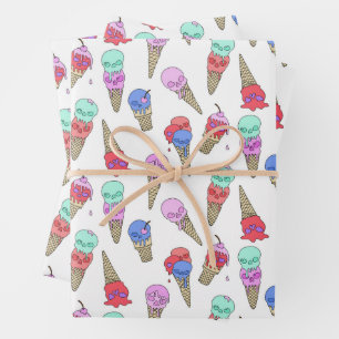 Feuille De Papier Cadeau Fun Melty Summer Goth Crâne glace crème pastel bla