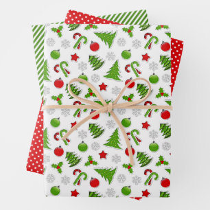 Feuille De Papier Cadeau Fun mignon Décembre Fêtes d'hiver saison Doodles
