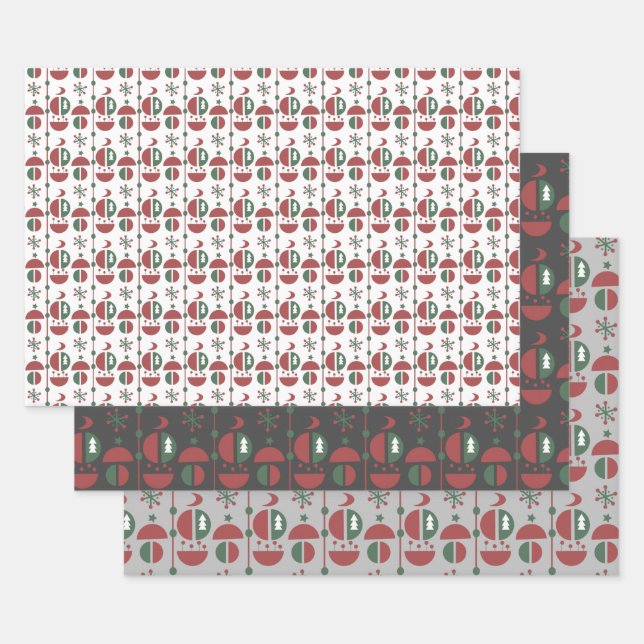 Feuille De Papier Cadeau Fun moderne Noël géométrique Formes Motif (Lot)