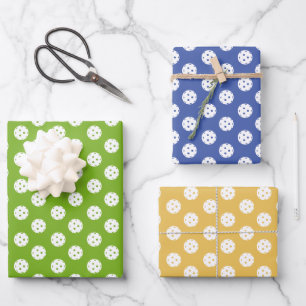 Feuille De Papier Cadeau Fun Pickleball Motif bleu vert orange