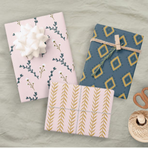 Feuille De Papier Cadeau Fun Rose Orange Bleu Floral Géométrique