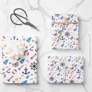 Feuille De Papier Cadeau Fun Ship Ahoy Voile Phare Nautique