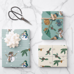 Feuille De Papier Cadeau Fun snowmen et motifs hivernaux