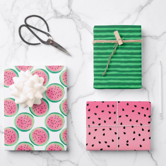 Feuille De Papier Cadeau Fun Summer Watermelon Pink Green Fruit (Recto)