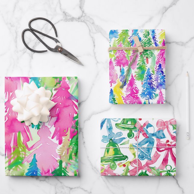 Feuille De Papier Cadeau Funky Bright Thème de Noël (Recto)