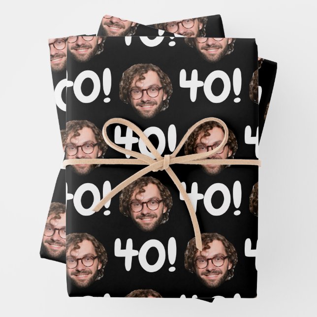 Feuille De Papier Cadeau Funky Custom Face Photo Anniversaire Noir Blanc (En situation)