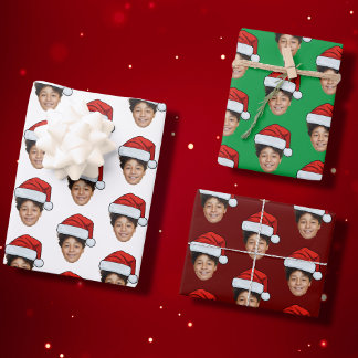 Feuille De Papier Cadeau Funky Custom Face Photo Père Noël Casquette Noël