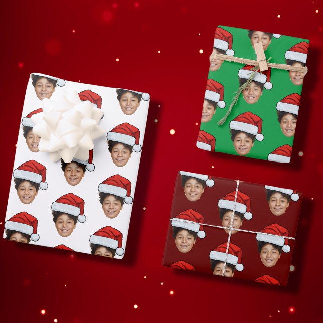 Feuille De Papier Cadeau Funky Custom Face Photo Père Noël Casquette Noël (Créateur téléchargé)