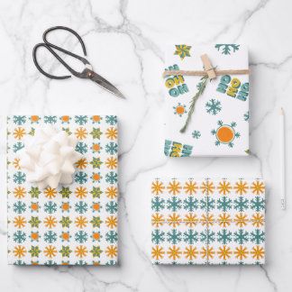 Feuille De Papier Cadeau Funky Retro Nordic Turquoise Orange Snowflake Ho H