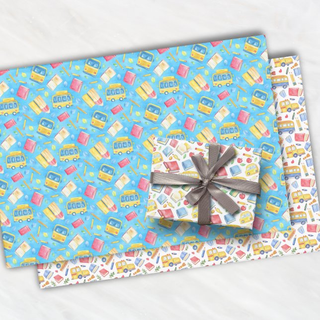 Feuille De Papier Cadeau Funky School Bus Retourner Au Motif De L'École (Créateur téléchargé)