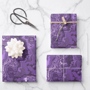 Feuille De Papier Cadeau Funky Trippy Boho Hippie Marbre violet monochrome