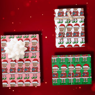 Feuille De Papier Cadeau Funky Trump Personnalisé Visage Photo Elf Christma