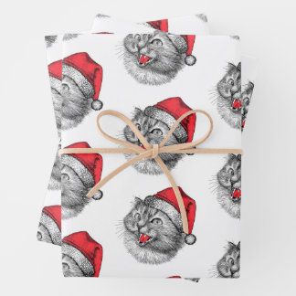 Feuille De Papier Cadeau Funny Angry Christmas Santa Hat Cat