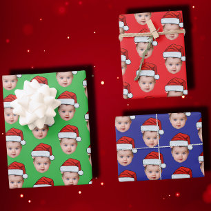 Feuille De Papier Cadeau Funny Custom Baby Face Photo Père Noël Head Xmas