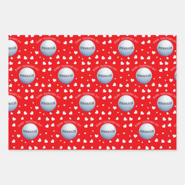 Feuille De Papier Cadeau Funny Custom Golf Baller Valentines Day (Devant)