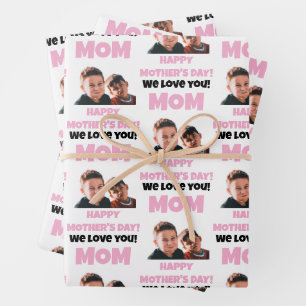 Feuille De Papier Cadeau Funny Custom Kids Face Photo Joyeuse fête des mère