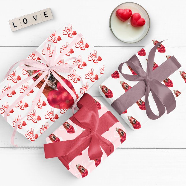 Feuille De Papier Cadeau Funny Red Hearts Basset Amoureux des chiens cadeau (Créateur téléchargé)